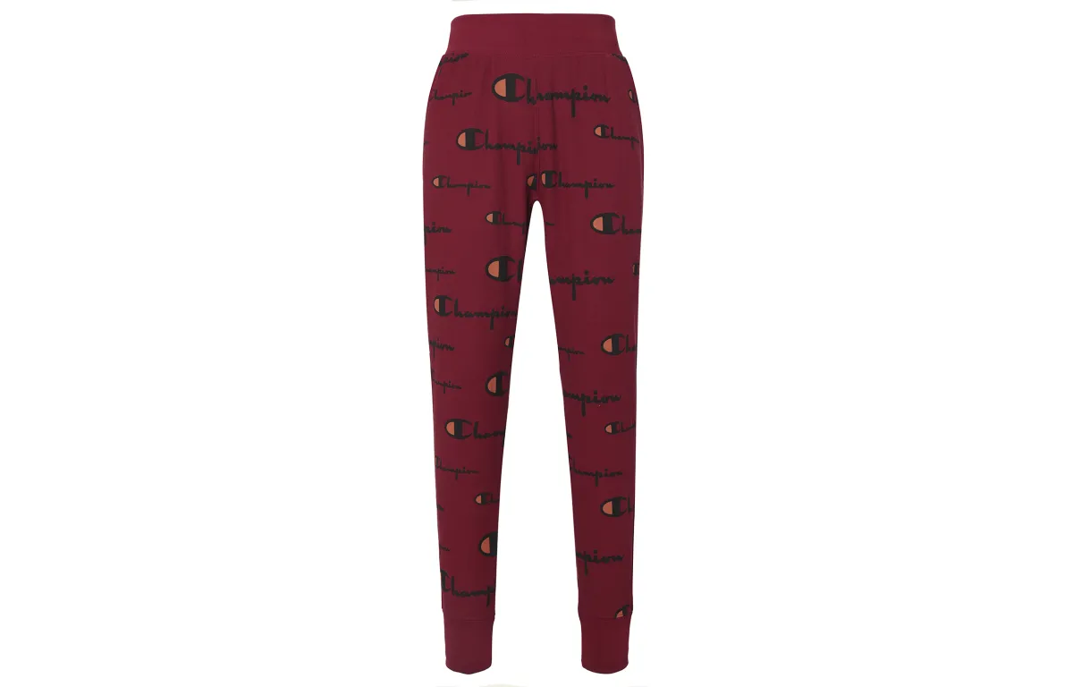 Champion All Over Print Logo Sweatpants With Fleece Lining Knitted Sweatpants Unisex Cherry Red