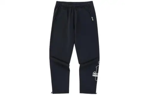 Anta Logo Print Pattern Elastic Drawstring Thickened And Fleece Lined Elastic Cuff Sweatpants Men's Basic Black