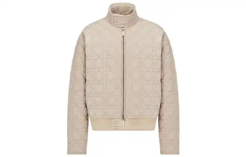 DIOR Leather Jackets Men's Beige Stand Collar Moderate