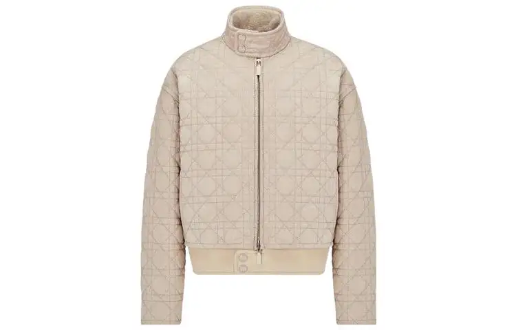 DIOR Leather Jackets Men's Beige Stand Collar Moderate