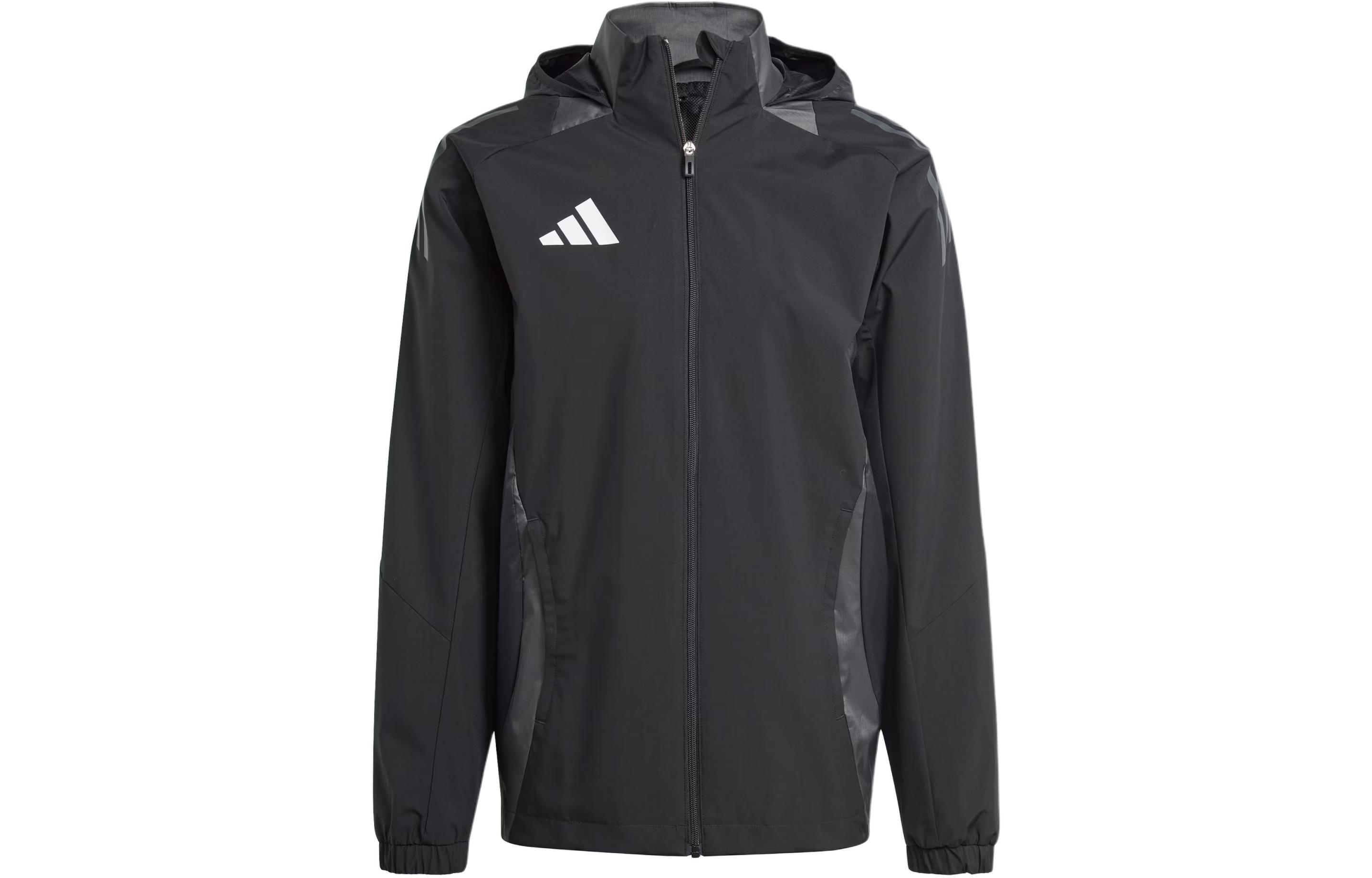Adidas Tiro 24 Competition All-Weather Jacket Colorblock Logo Logo Football Sports Long Sleeve Hooded Waterproof Jacket Men's Black
