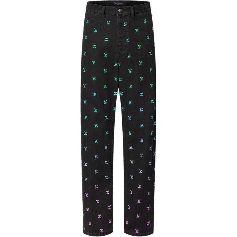 LOUIS VUITTON Lv Blason Gradient Embroidered Denim Skate Pants