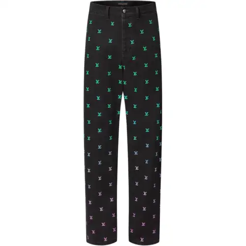 LOUIS VUITTON Lv Blason Gradient Embroidered Denim Skate Pants