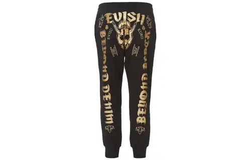 EVISU Knitted Sweatpants Men's Black Moderate Cuffed Pants