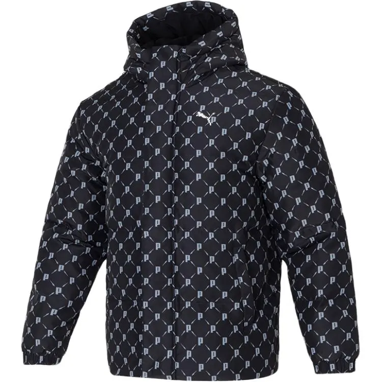 PUMA Down Jackets Unisex Black Hooded Moderate Down Jacket