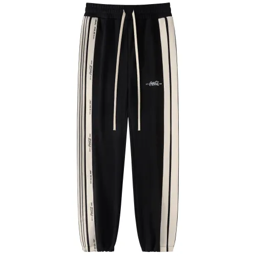 Coca Cola Asymmetrical Stripes Patchwork Letter Print Casual Elastic Cuff Fleece Lined Knitted Sweatpants Unisex