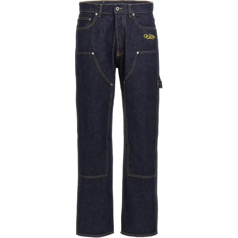 OFF-WHITE contrast-stitching straight jeans