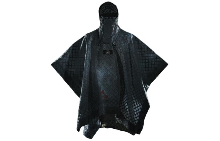 STONE ISLAND Stone Island SS24 Prototype Research Series Plaid Chest Logo Hooded Cape Cloak Unisex Blue