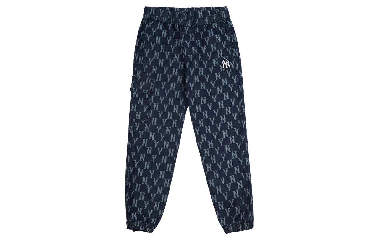 MLB Monogram Jeans Unisex Dark Blue Moderate Cuffed Pants
