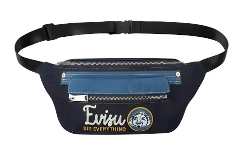 EVISU Universal denim blue shoulder bag with zipper, with your logo imprint, with embroidery