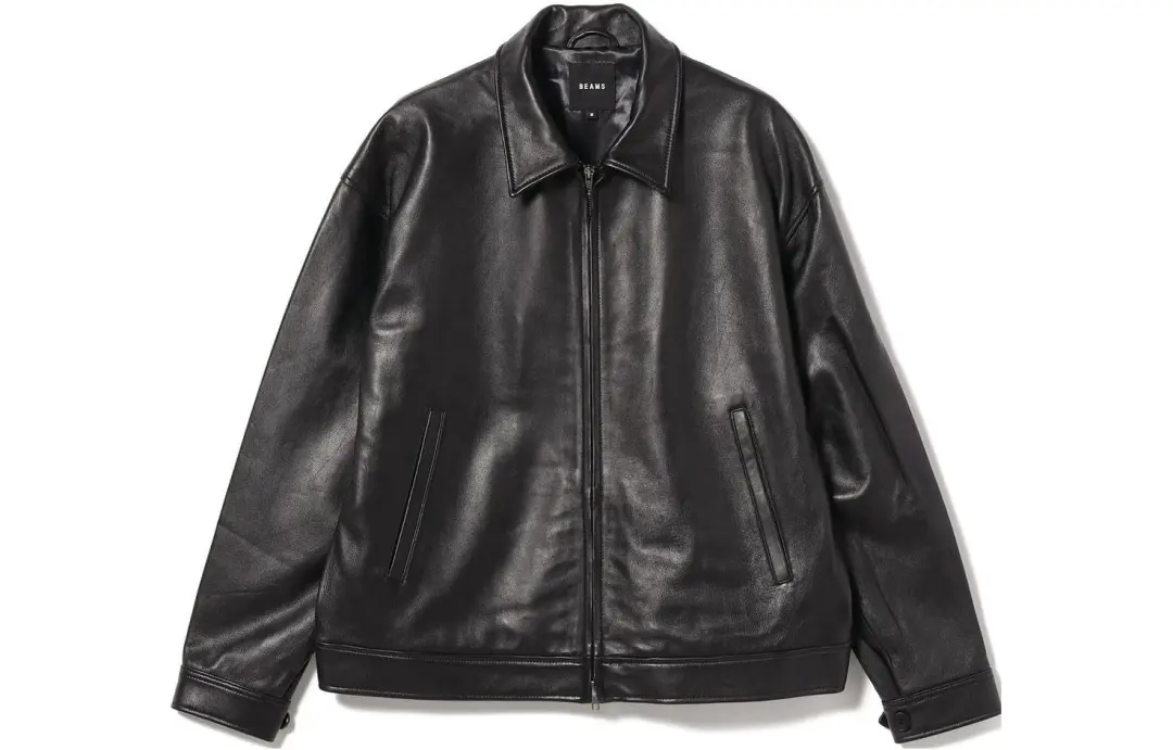 Beams Leather Jackets Unisex Black Lapel Moderate