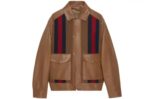 GUCCI FW23 Leather Jacket Men's Brown