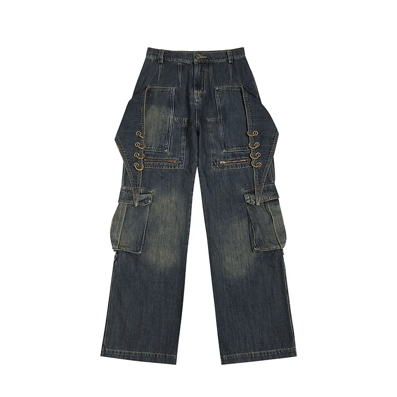 DND4DES Jeans Unisex Navy Blue Moderate Straight Fit Pants