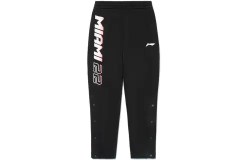 Li Ning Fleece Lined Thermal Letter Print Placket Sports Pants Sweatpants Men's Black