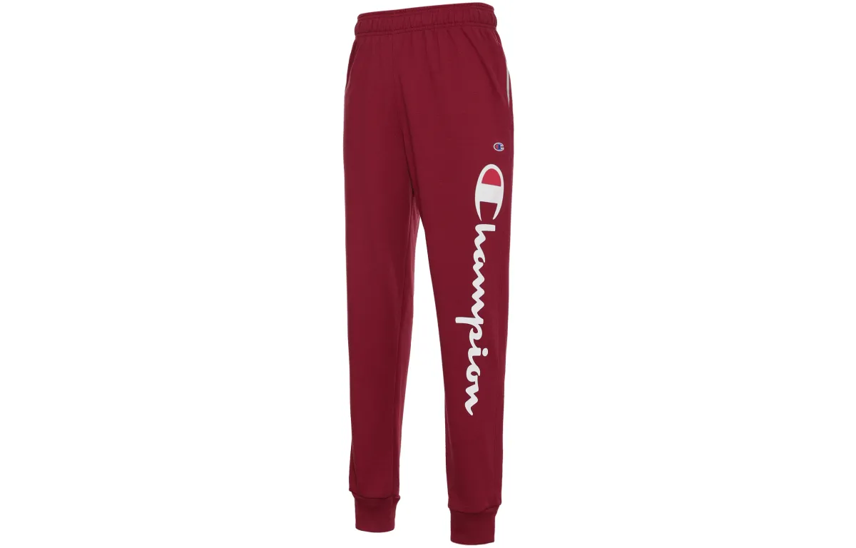 Champion Flocked Script Print Cuffed Sports Casual Pants US Version Unisex Cherry Red