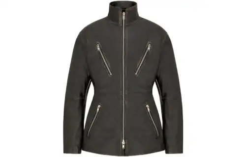 DIOR Leather Jackets Men's Black Turtleneck Moderate
