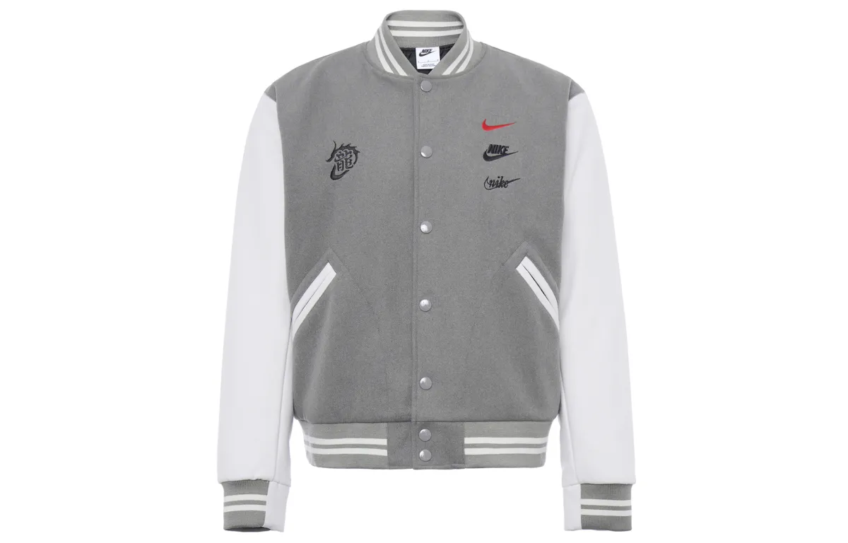 Nike Jackets Men's Gray Baseball Collar Moderate Straight Fit
