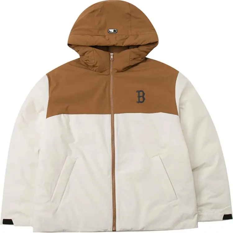 MLB Boston Red Sox MEGA LOGO BLOCK HOOD PARKA MID SHORT DOWN JKT Down Jacket Unisex Dark Cream