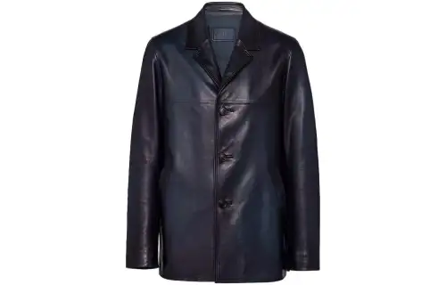 PRADA Leather Jackets Men's Sea Blue Lapel Moderate
