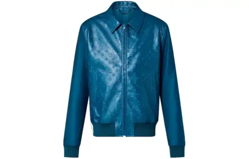 LOUIS VUITTON Monogram Embossed Leather And Wool Blouson Jackets & Coats Men's Blue