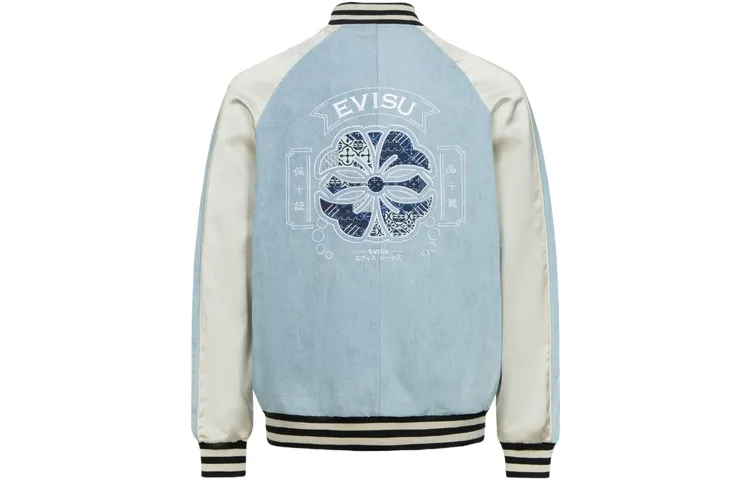 EVISU Jackets Men's Denim Blue Baseball Collar Moderate Other