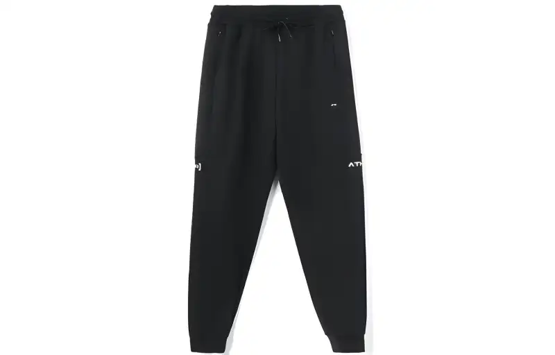 Li Ning Fitness Series Knitted Sweatpants Men's Black Moderate Straight Fit Pants