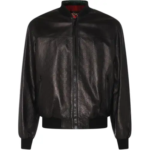 GUCCI Gg Debossed-pattern Leather Jacket