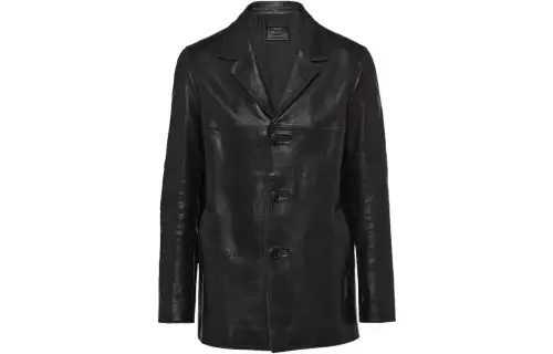 PRADA Leather Jackets Men's Black Suit Collar Moderate