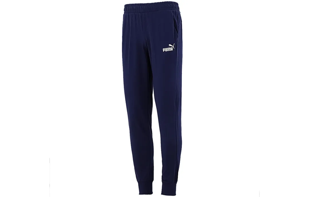 PUMA ESSENTIALS Knitted Sweatpants Men's Navy Blue Moderate Slim Fit Pants