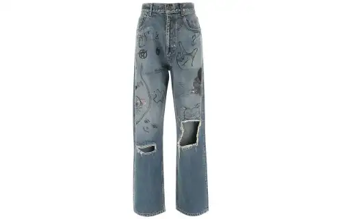 Balenciaga Women's Printed Rhinestone Wide Leg Jeans