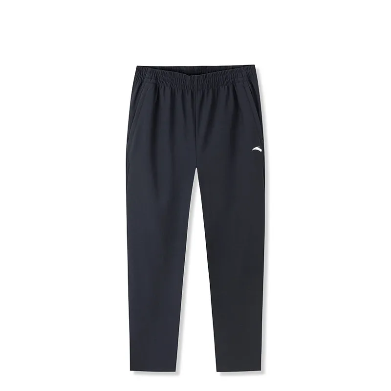 Anta Solid Color Logo Casual Straight Fit Fleece Lined Knitted Sweatpants Men's Black