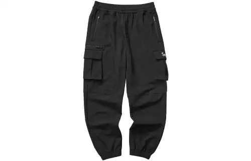 Skechers Funny Monster Solid Color Thickened And Fleece Lined Elastic Waistband With Elastic Cuff Cargo Pants Men's