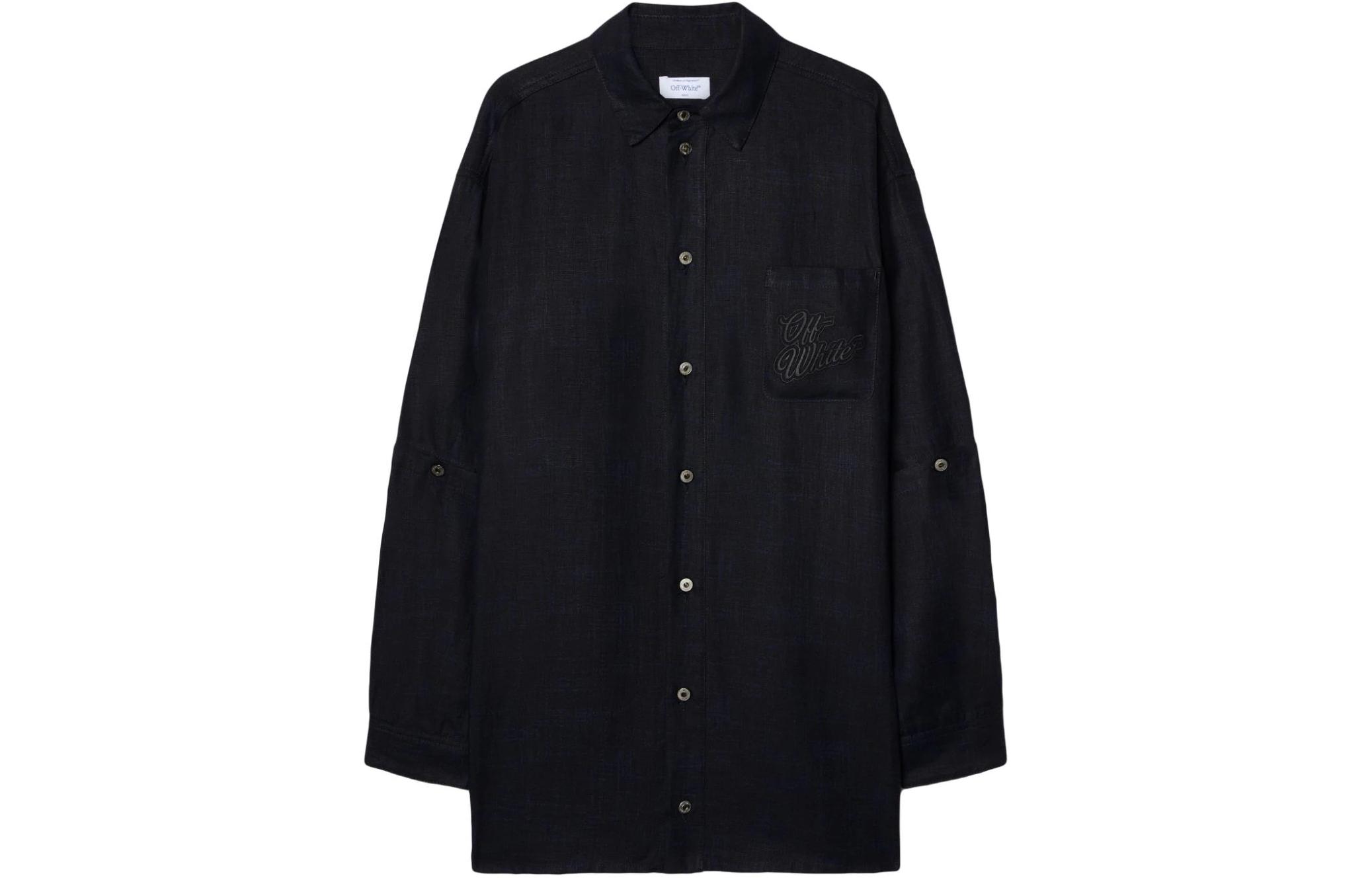 OFF-WHITE logo-embroidered panelled linen shirt jacket