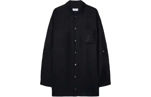 OFF-WHITE logo-embroidered panelled linen shirt jacket
