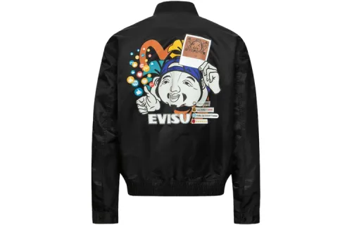 EVISU Jackets Men's Black Baseball Collar Moderate Other
