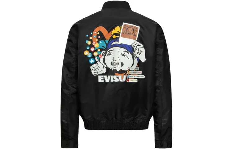 EVISU Jackets Men's Black Baseball Collar Moderate Other