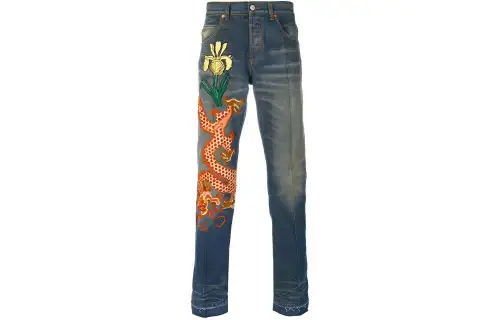 GUCCI Dragon Embroidered Tapered Jeans