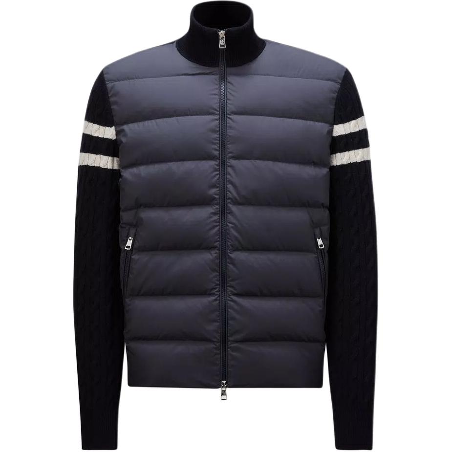 Moncler Moncler Padded Corduroy series FW24 Padded zipper splicing sleeves lightweight wool cardigan down jacket, same style for men and women, navy blue