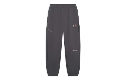 Li Ning Sports Life Collection Letter Logo Embroidery Loose Fit Fleece Lined Thermal Elastic Cuff Knitted Sweatpants