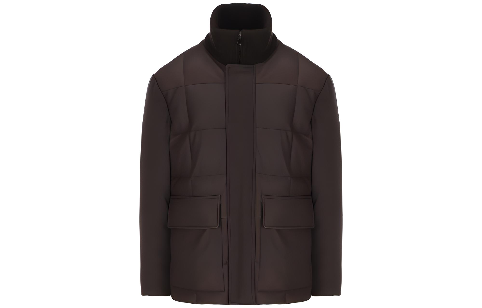 Loro Piana Leather Jackets Men's Brown Stand Collar Moderate