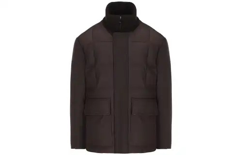 Loro Piana Leather Jackets Men's Brown Stand Collar Moderate