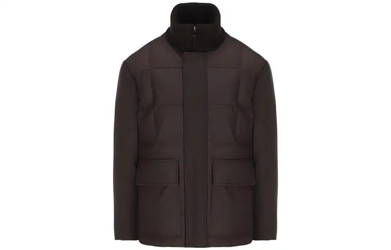 Loro Piana Leather Jackets Men's Brown Stand Collar Moderate