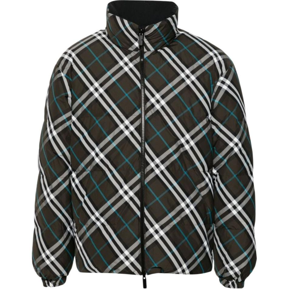 Burberry High-Neck Zip-Up Checked Jacket