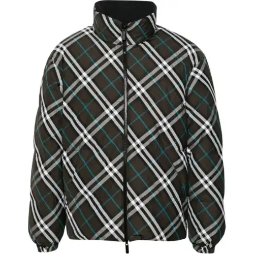 Burberry High-Neck Zip-Up Checked Jacket