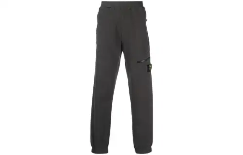 STONE ISLAND Knitted Sweatpants Men's Coal Gray Moderate Cuffed Pants