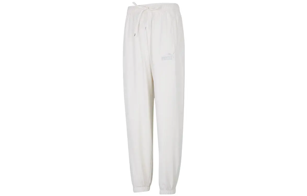 PUMA ESS+ Knitted Sweatpants Unisex White Moderate Cuffed Pants