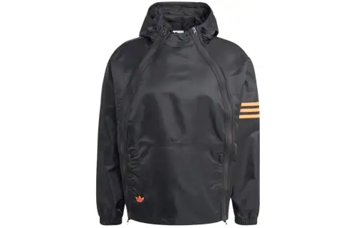 Adidas Originals Dual Zip Windbreaker Trench Coats Men's Black Hooded Moderate