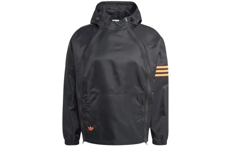 Adidas Originals Dual Zip Windbreaker Trench Coats Men's Black Hooded Moderate
