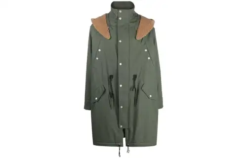 KENZO Logo-Patch Drawstring-Waist Hooded Coat