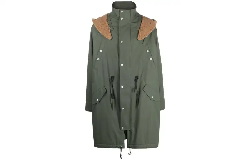 KENZO Logo-Patch Drawstring-Waist Hooded Coat